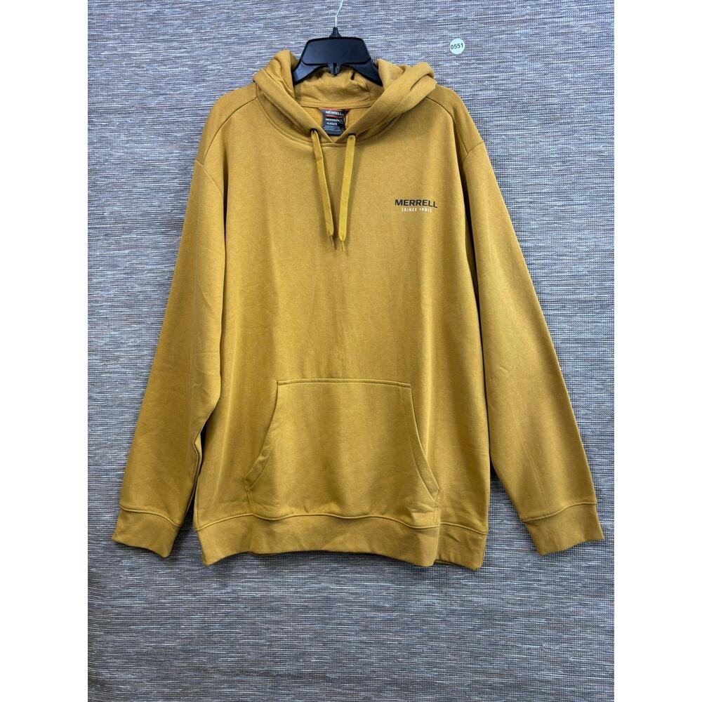 Merrell Hoodie Mens XL Yellow Hiking Boots Graphic Fleece Pullover Sweatshirt